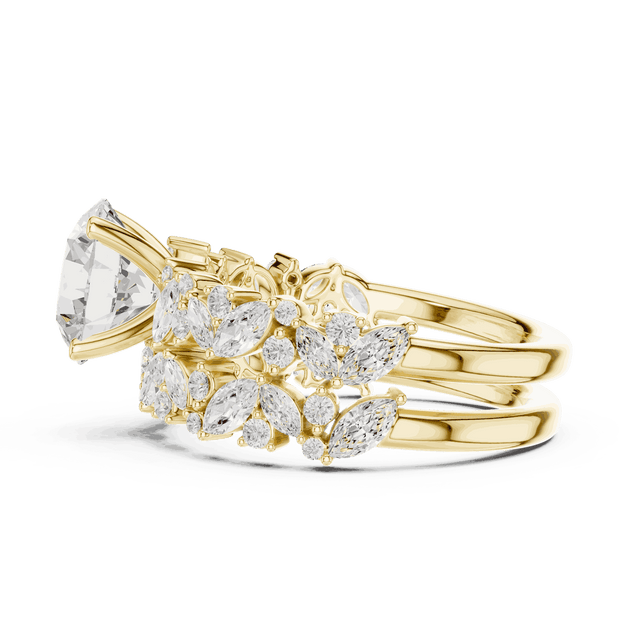 Round Diamond Floral Halo Engagement Ring Gold 18K | Lab Grown | Driona Jewels