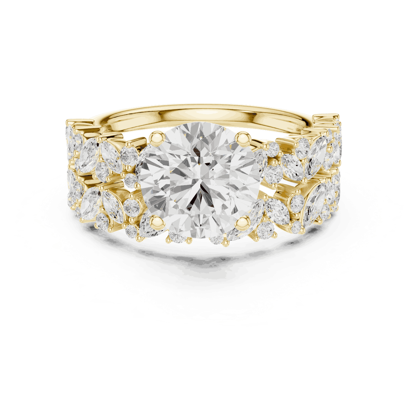 Round Diamond Floral Halo Engagement Ring Gold 18K | Lab Grown | Driona Jewels