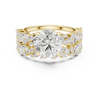 Round Diamond Floral Halo Engagement Ring Gold 18K | Lab Grown | Driona Jewels