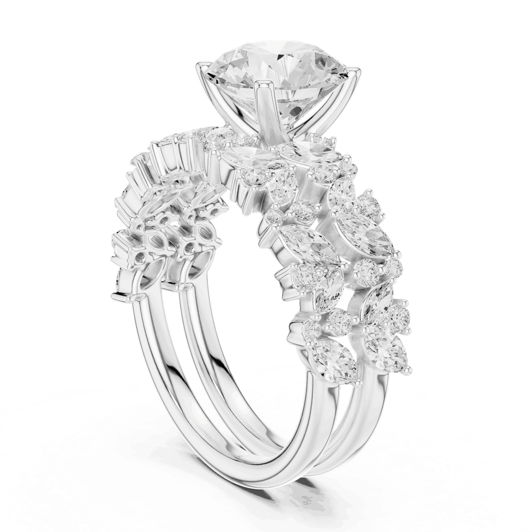 Round Diamond Floral Halo Engagement Ring Gold 18K | Lab Grown | Driona Jewels