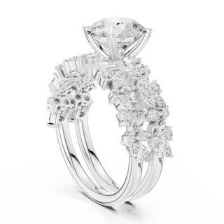 Round Diamond Floral Halo Engagement Ring Gold 18K | Lab Grown | Driona Jewels