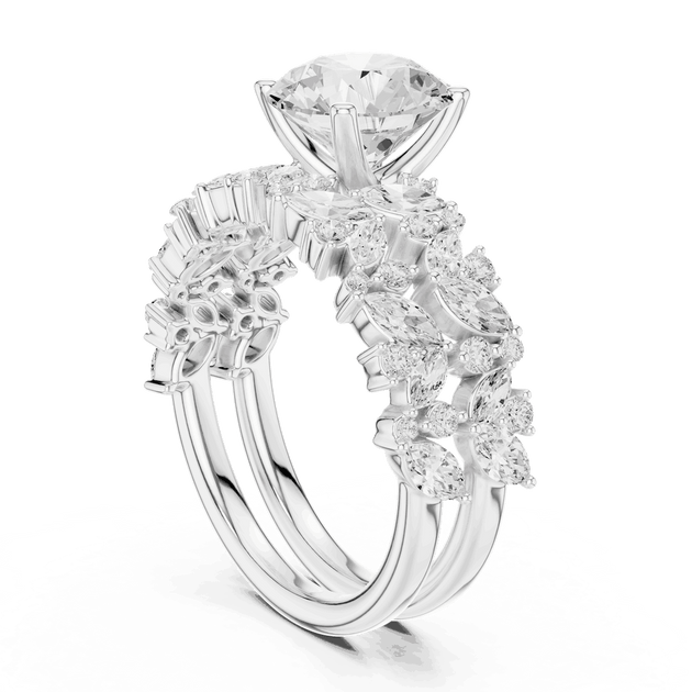 Round Diamond Floral Halo Engagement Ring Gold 18K | Lab Grown | Driona Jewels