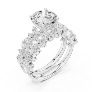 Round Diamond Floral Halo Engagement Ring Gold 18K | Lab Grown | Driona Jewels