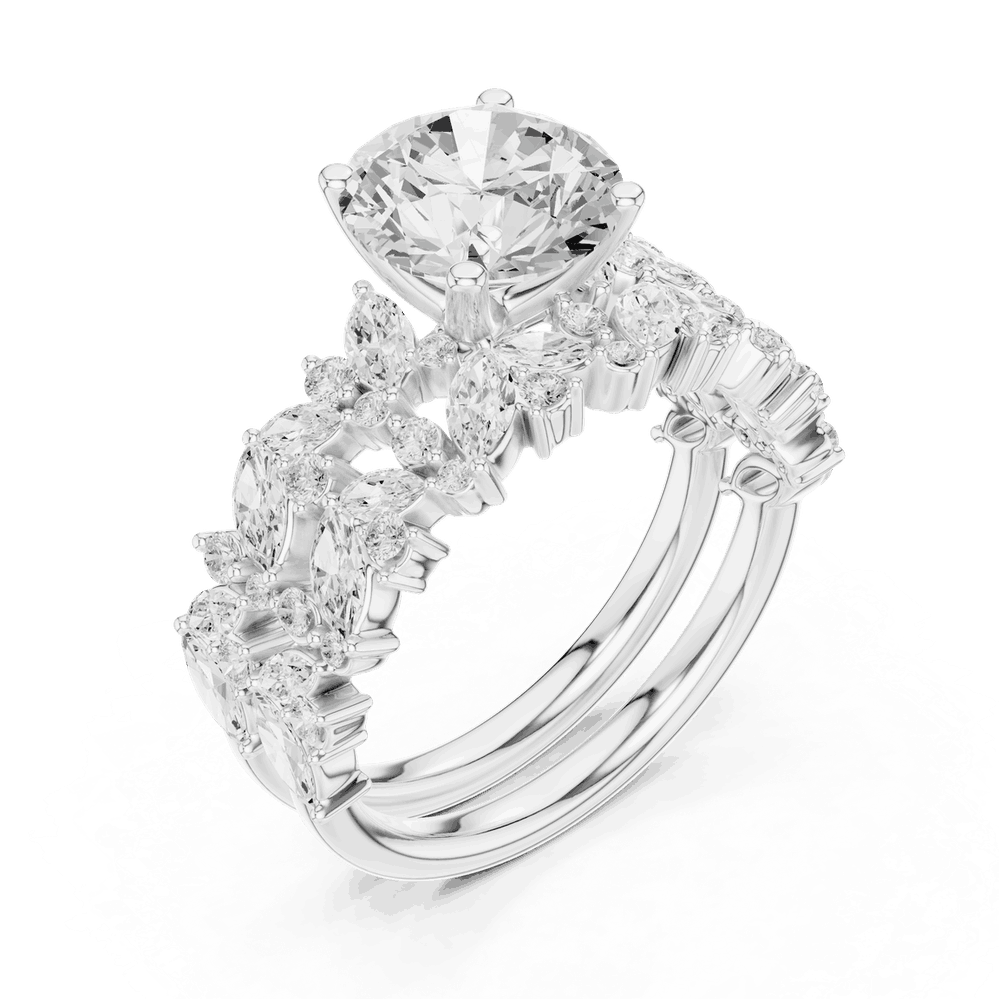 Round Diamond Floral Halo Engagement Ring Gold 18K | Lab Grown | Driona Jewels