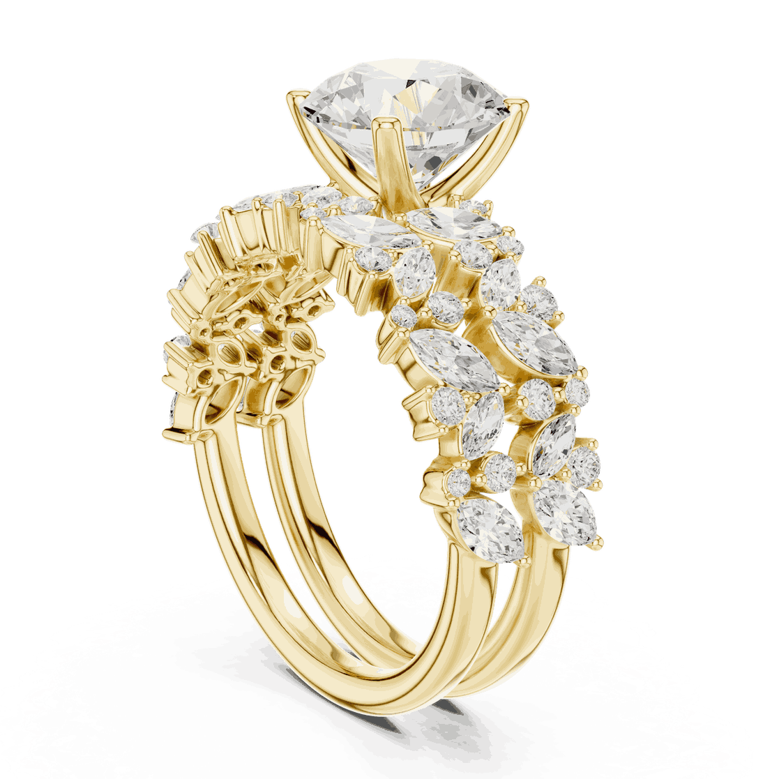 Round Diamond Floral Halo Engagement Ring Gold 18K | Lab Grown | Driona Jewels