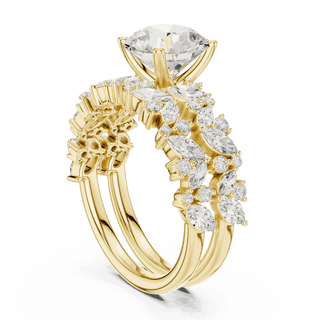 Round Diamond Floral Halo Engagement Ring Gold 18K | Lab Grown | Driona Jewels