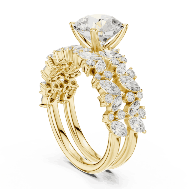 Round Diamond Floral Halo Engagement Ring Gold 18K | Lab Grown | Driona Jewels