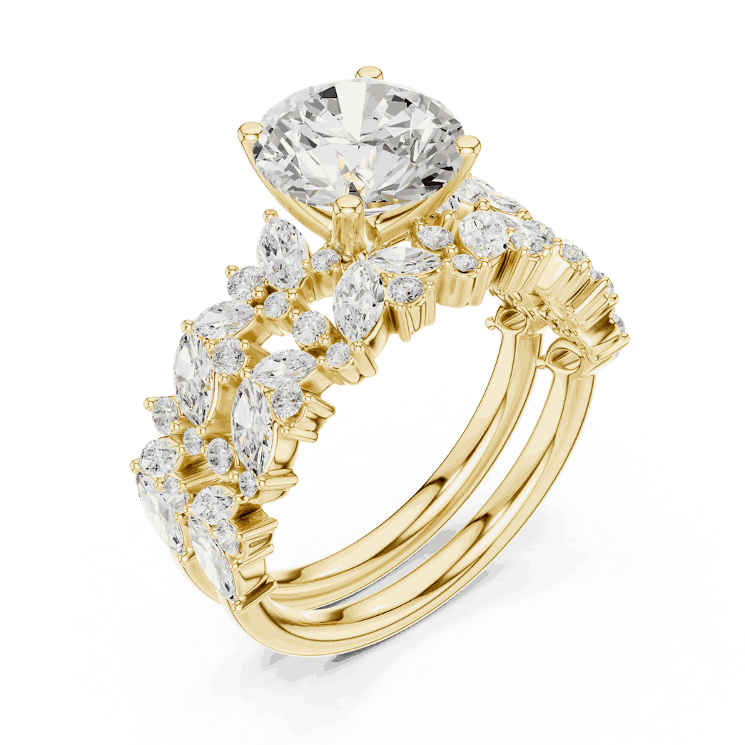 Round Diamond Floral Halo Engagement Ring Gold 18K | Lab Grown | Driona Jewels