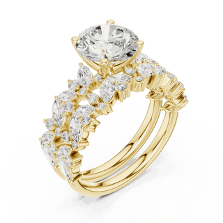 Round Diamond Floral Halo Engagement Ring Gold 18K | Lab Grown | Driona Jewels