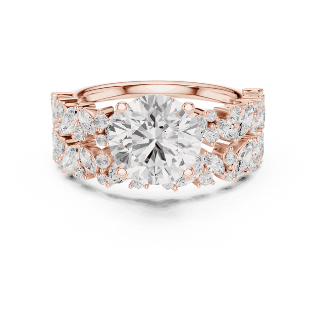 Round Diamond Floral Halo Engagement Ring Gold 18K | Lab Grown | Driona Jewels