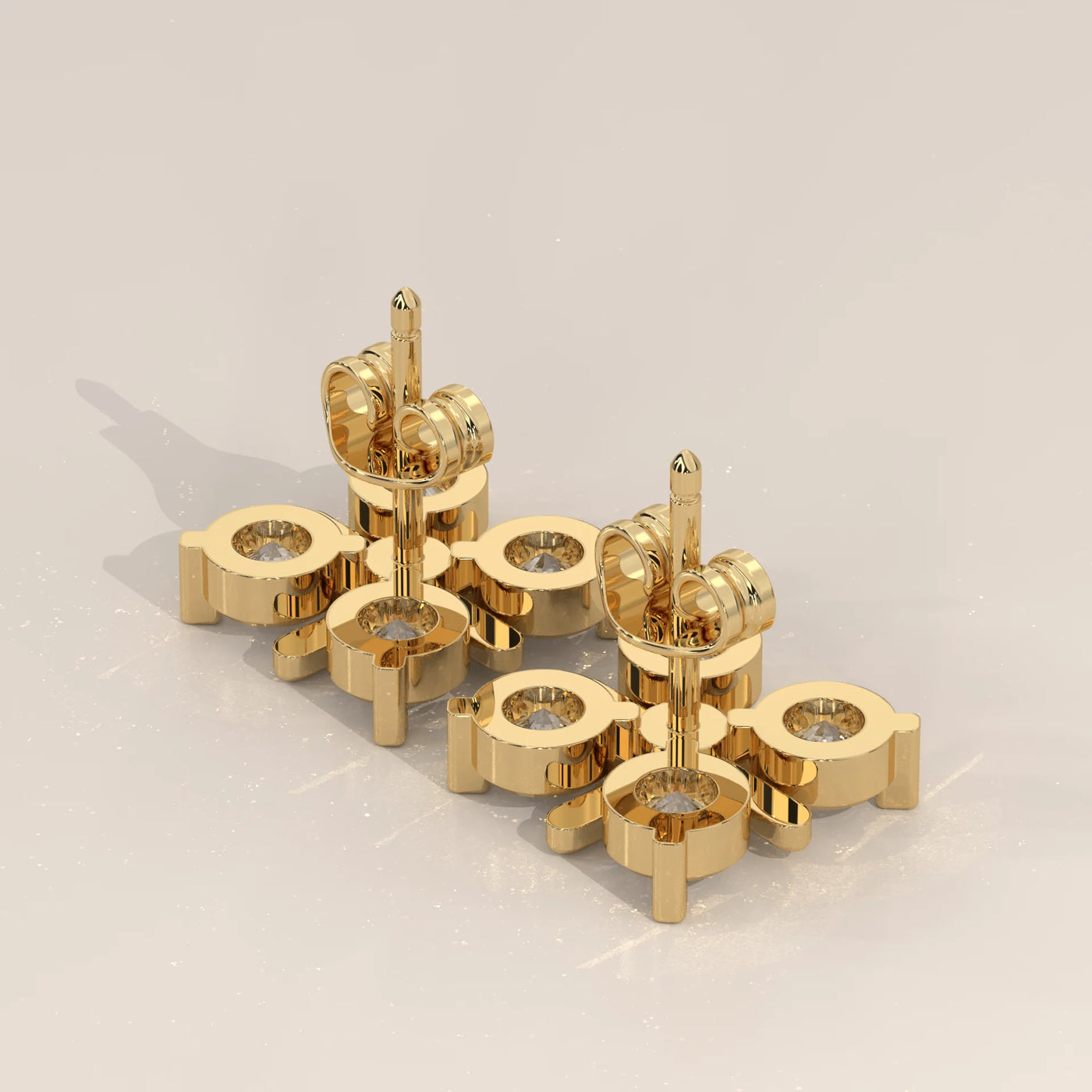Angle View: Round Diamond Stud Earrings with Cluster Setting in Yellow Gold – Lab Grown – Driona Jewels