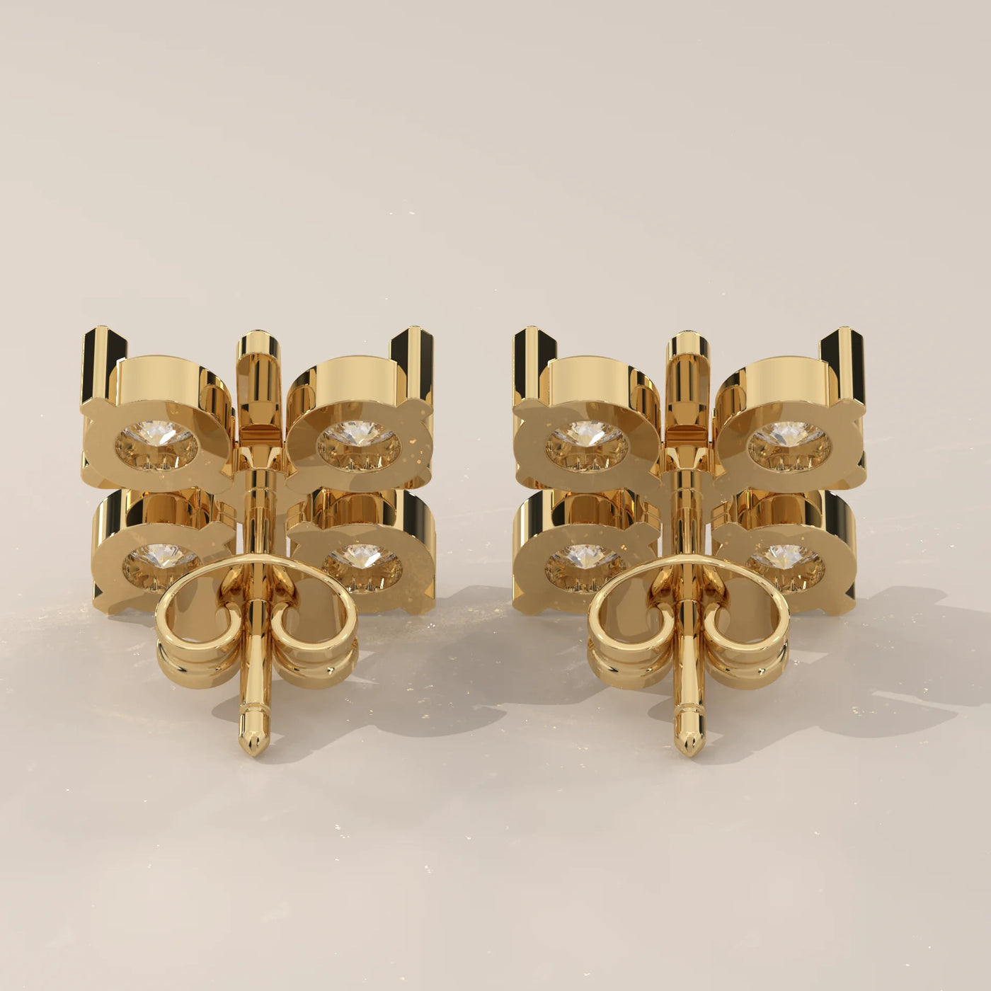 Back View: Round Diamond Stud Earrings with Cluster Setting in Yellow Gold – Lab Grown – Driona Jewels