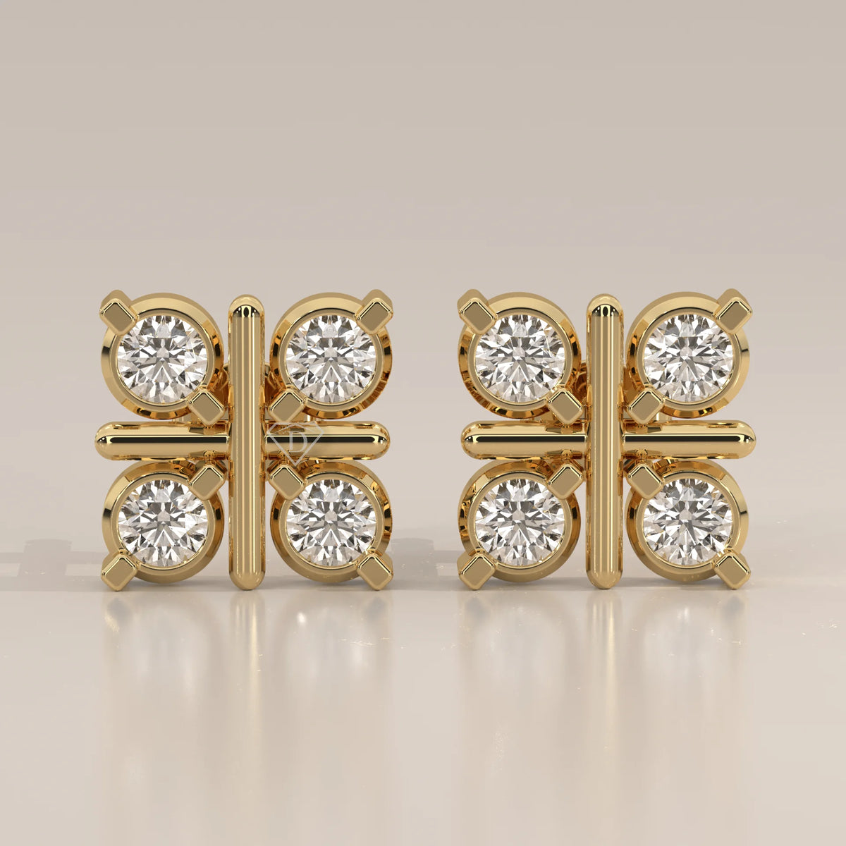 Front View: Round Diamond Stud Earrings with Cluster Setting in Yellow Gold – Lab Grown – Driona Jewels