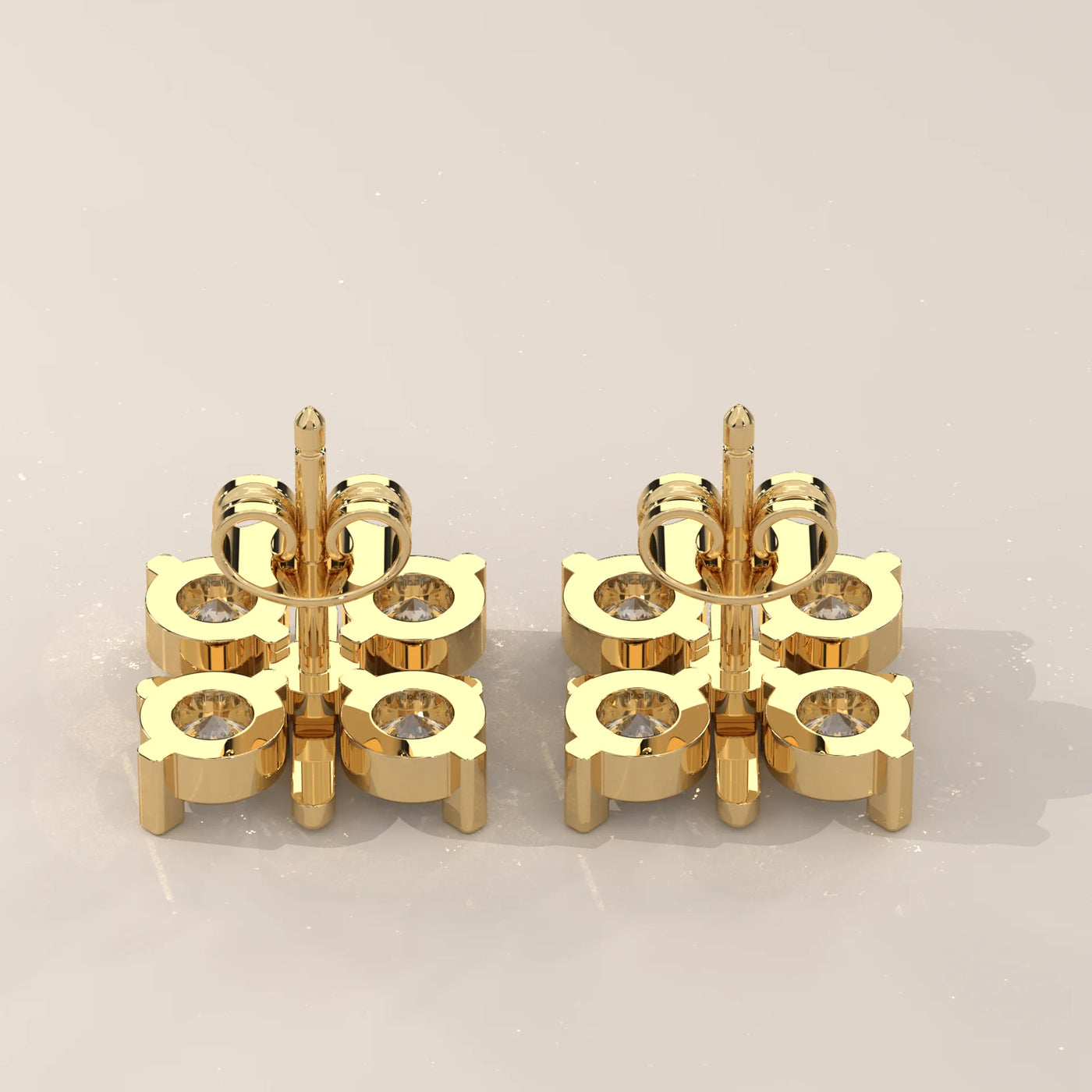 Side Profile: Round Diamond Stud Earrings with Cluster Setting in Yellow Gold – Lab Grown – Driona Jewels