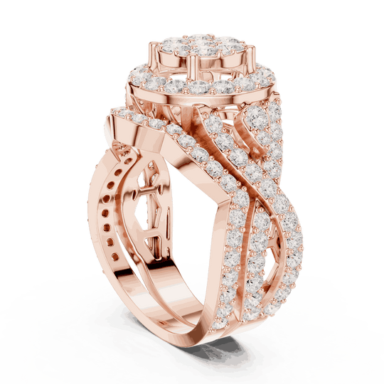 Round Diamond Halo Cluster Engagement Ring Rose Gold 18K | Lab Grown | Driona Jewels