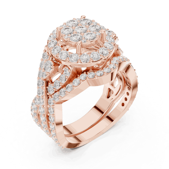 Round Diamond Halo Cluster Engagement Ring Rose Gold 18K | Lab Grown | Driona Jewels