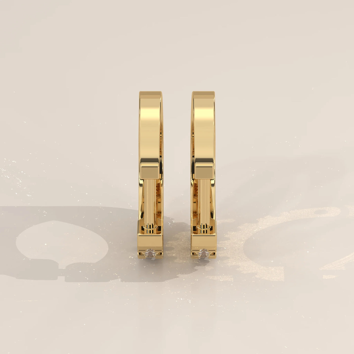 Side Profile: Round Diamond Huggie Hoop Earrings with Prong Setting in Yellow Gold – Lab Grown – Driona Jewels