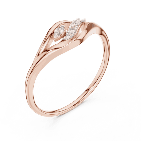14K Rose Gold Diamond Ring featuring Leaf Swirl Bypass style with Polished finish for women - Perfect Gift for Her - Angled View