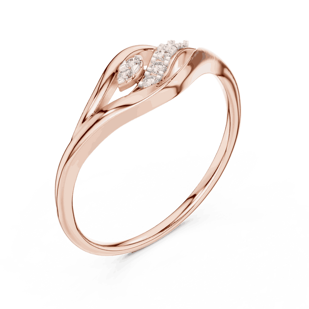 14K Rose Gold Diamond Ring featuring Leaf Swirl Bypass style with Polished finish for women - Perfect Gift for Her - Angled View