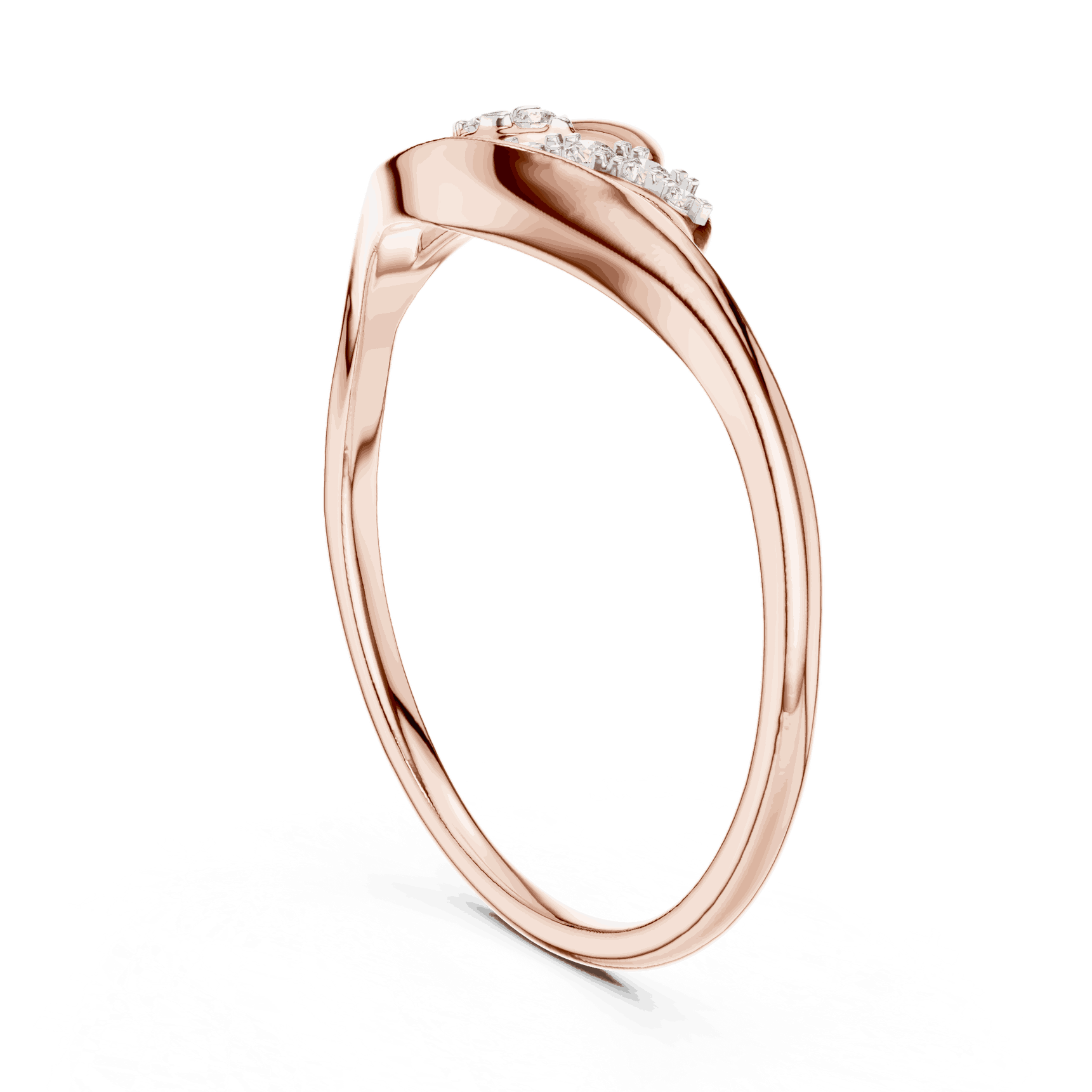 14K Rose Gold Diamond Ring featuring Leaf Swirl Bypass style with Polished finish for women - Perfect Gift for Her - Side View