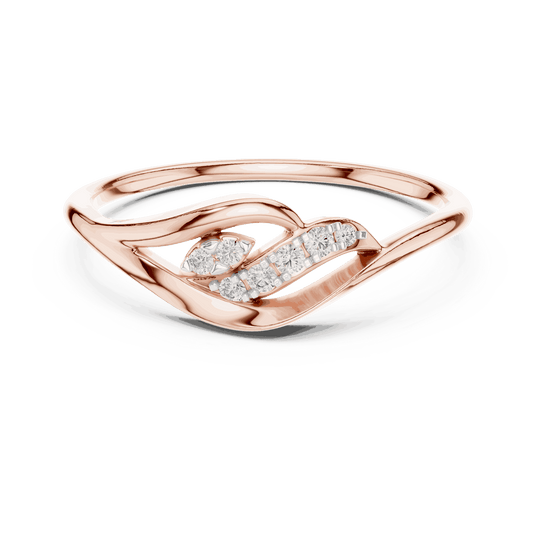 14K Rose Gold Diamond Ring featuring Leaf Swirl Bypass style with Polished finish for women - Perfect Gift for Her - Top View