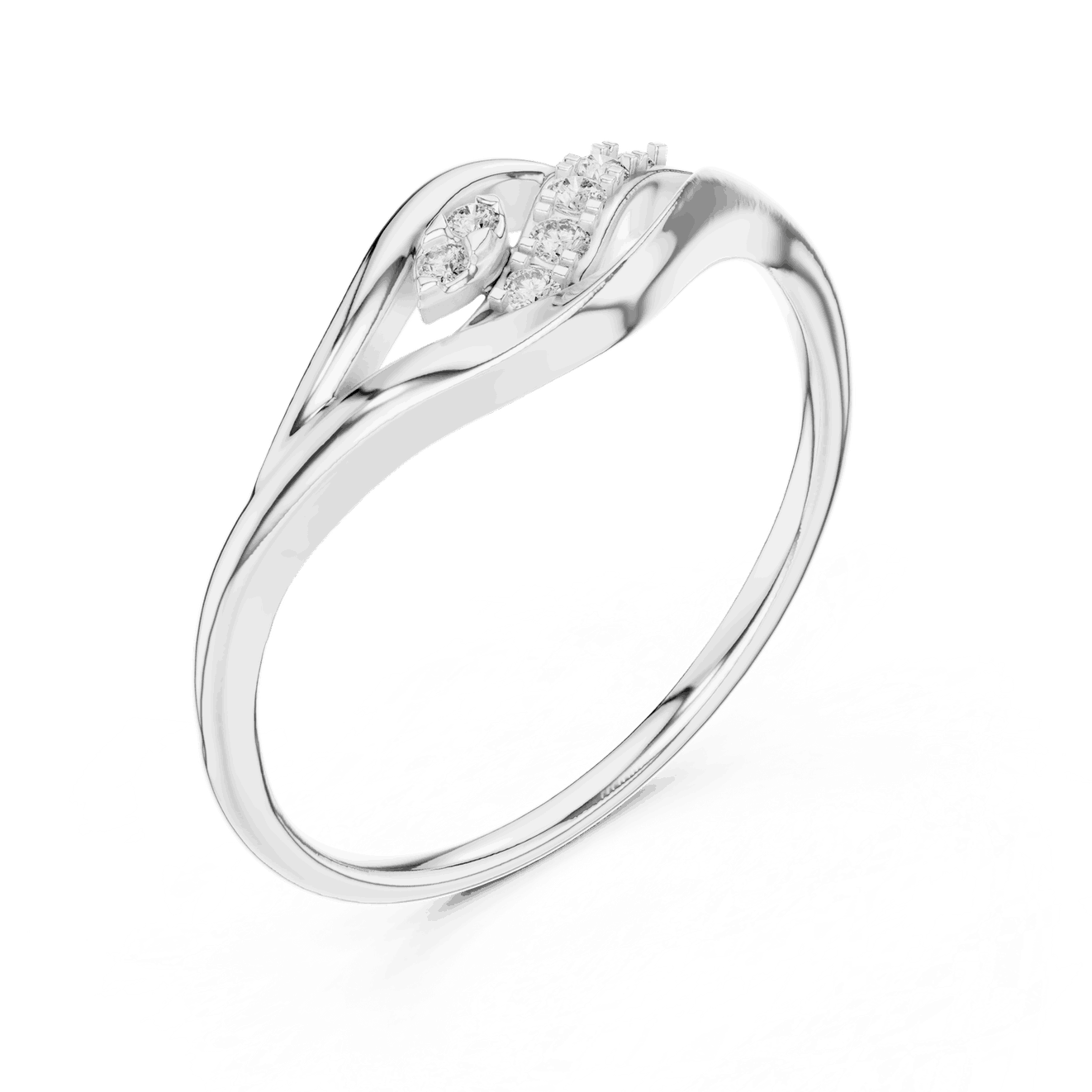 14K White Gold Diamond Ring featuring Leaf Swirl Bypass style with Polished finish for women - Perfect Gift for Her - Angled View