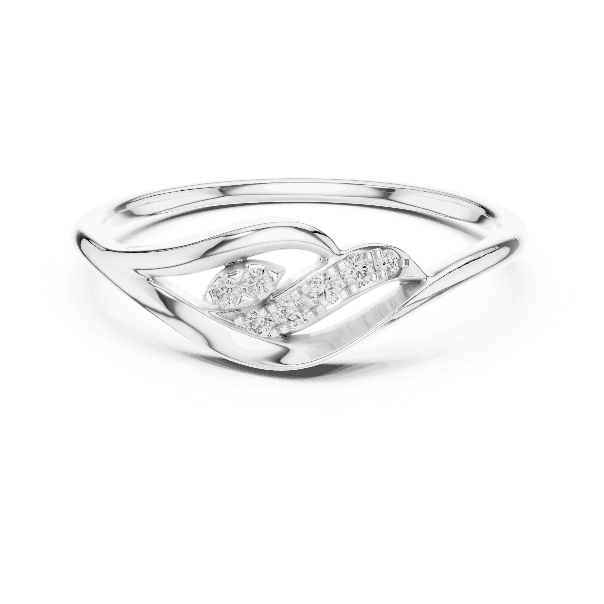 14K White Gold Diamond Ring featuring Leaf Swirl Bypass style with Polished finish for women - Perfect Gift for Her - Top View