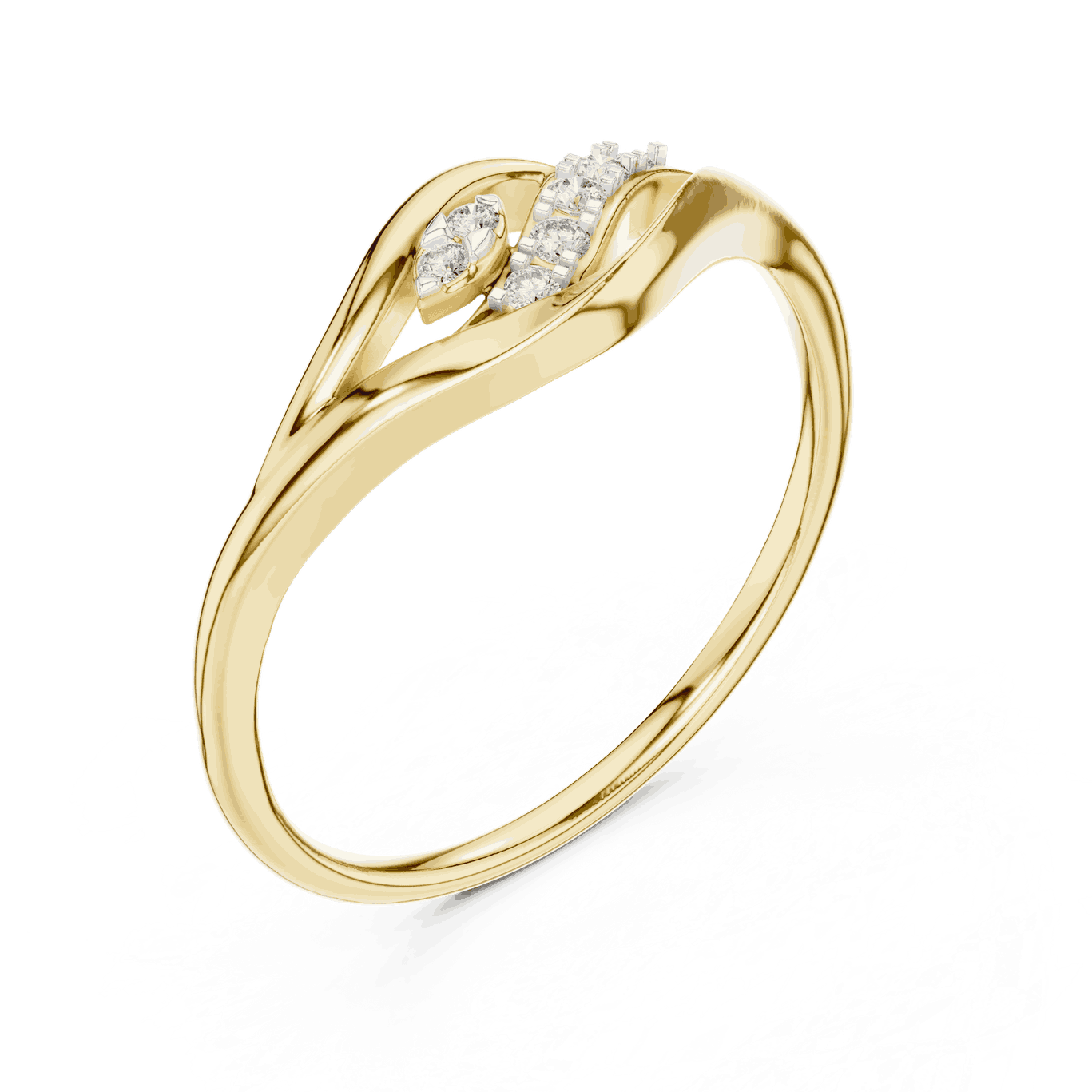 14K Yellow Gold Diamond Ring featuring Leaf Swirl Bypass style with Polished finish for women - Perfect Gift for Her - Angled View