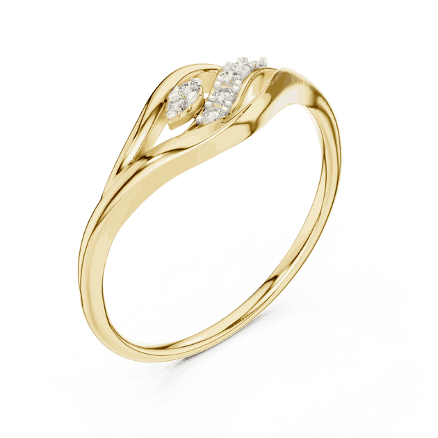 14K Yellow Gold Diamond Ring featuring Leaf Swirl Bypass style with Polished finish for women - Perfect Gift for Her - Angled View