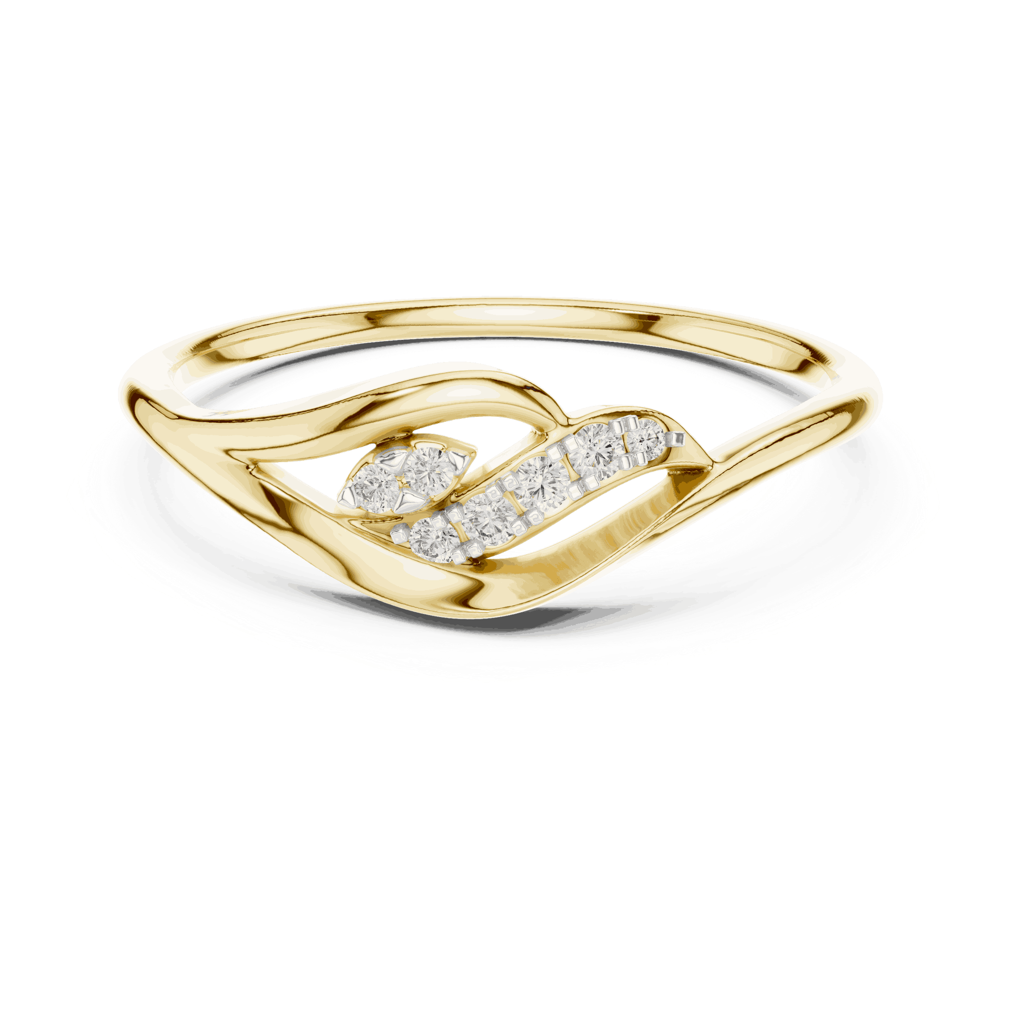 14K Yellow Gold Diamond Ring featuring Leaf Swirl Bypass style with Polished finish for women - Perfect Gift for Her - Top View