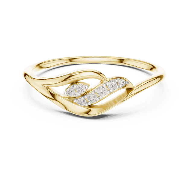 14K Yellow Gold Diamond Ring featuring Leaf Swirl Bypass style with Polished finish for women - Perfect Gift for Her - Top View