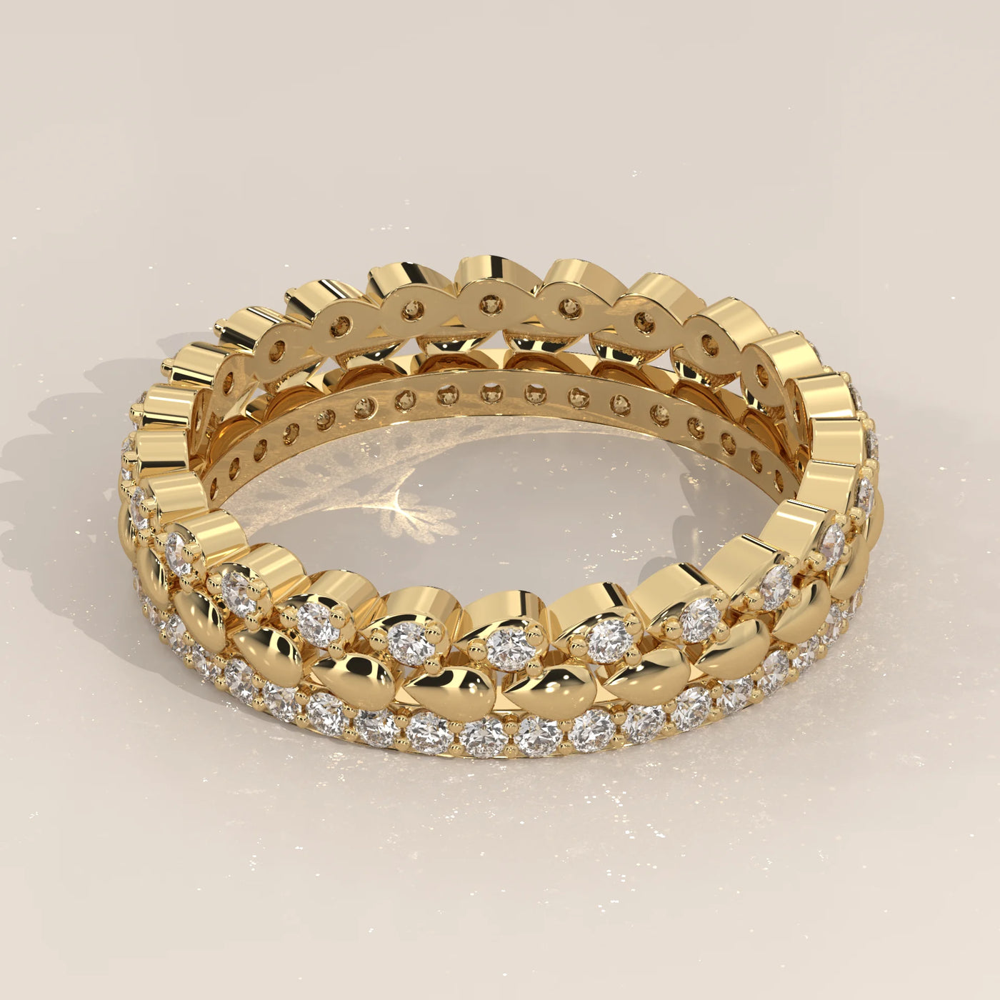 Angle View: Round Diamond Eternity Band with Eternity Setting in Yellow Gold – Lab Grown – Driona Jewels