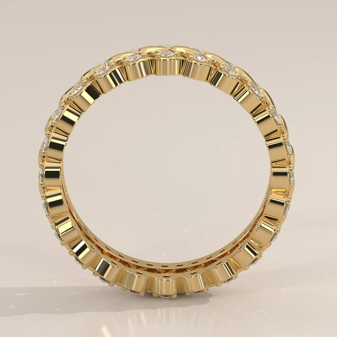 Front View: Round Diamond Eternity Band with Eternity Setting in Yellow Gold – Lab Grown – Driona Jewels