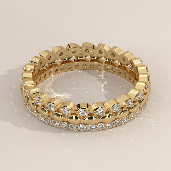 Three-Quarter View: Round Diamond Eternity Band with Eternity Setting in Yellow Gold – Lab Grown – Driona Jewels