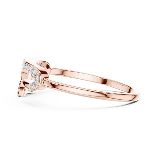 14K Rose Gold Diamond Ring featuring Open Bypass Flower Charm Pave style with Polished finish for women - Perfect Gift for Her - Angled View 2
