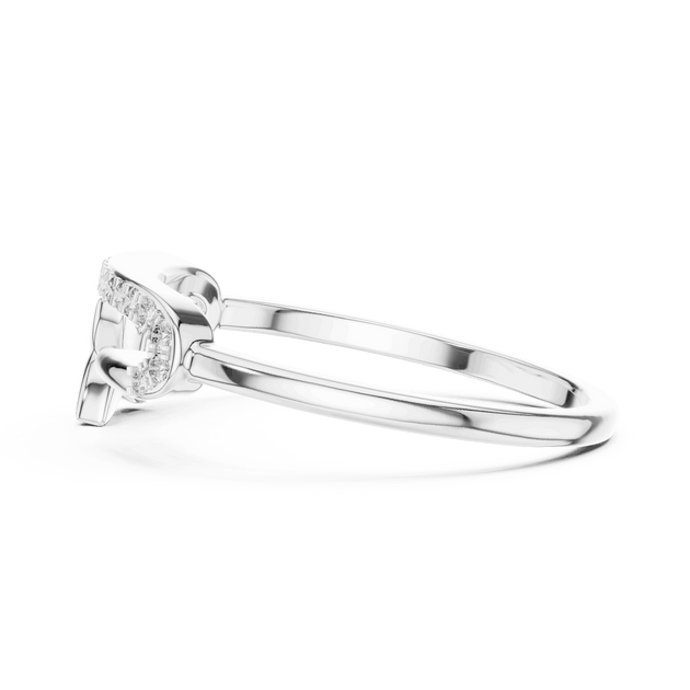 14K White Gold Diamond Ring featuring Open Bypass Flower Charm Pave style with Polished finish for women - Perfect Gift for Her - Angled View 2
