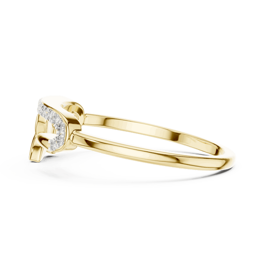 14K Yellow Gold Diamond Ring featuring Open Bypass Flower Charm Pave style with Polished finish for women - Perfect Gift for Her - Angled View 2