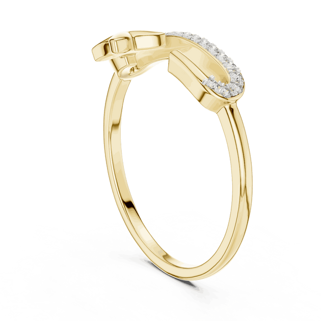14K Yellow Gold Diamond Ring featuring Open Bypass Flower Charm Pave style with Polished finish for women - Perfect Gift for Her - Side View
