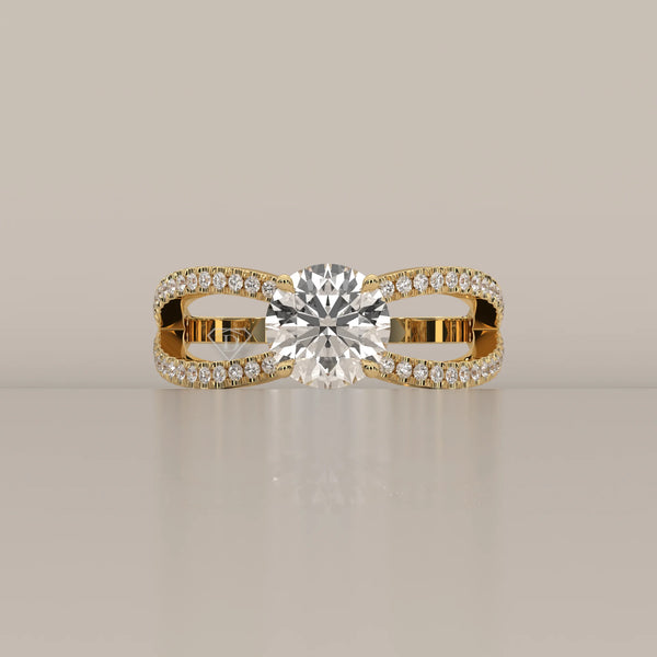 Side Profile: Round Diamond Ring with Split Shank Setting in Yellow Gold – Lab Grown – Driona Jewels