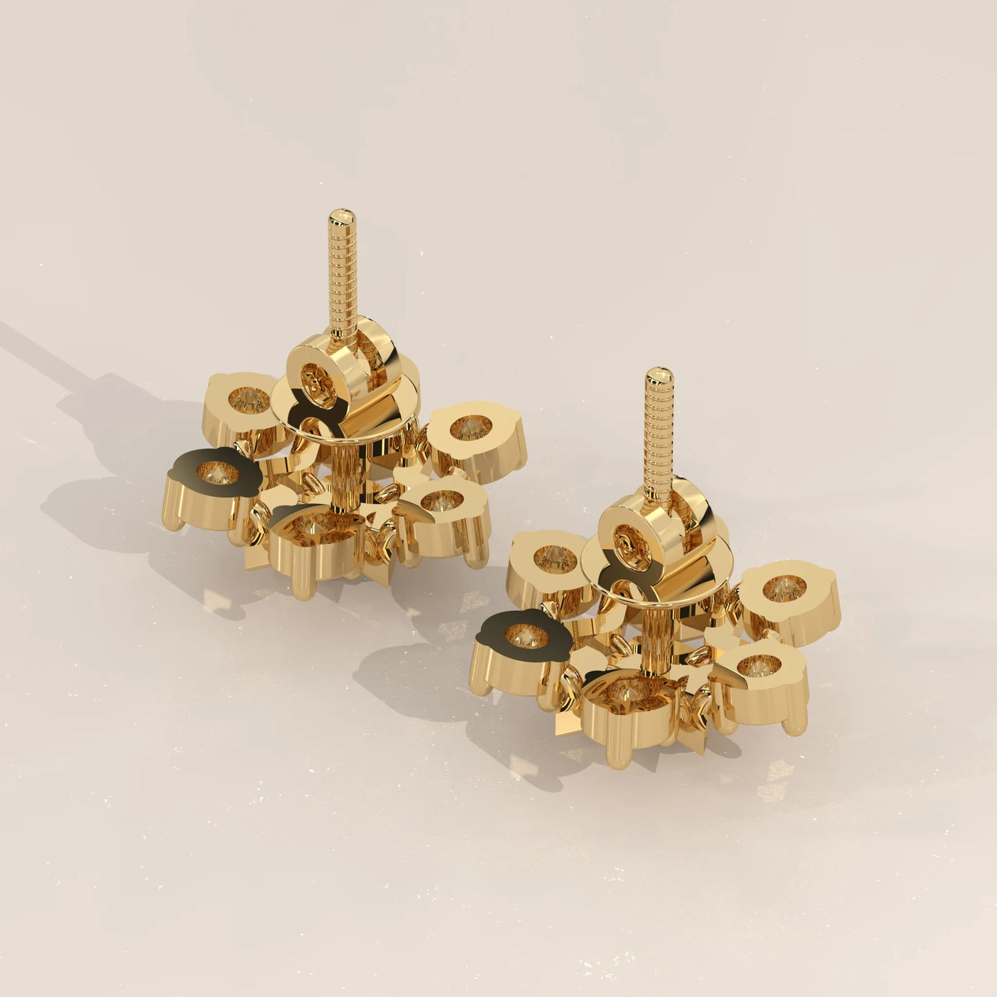 Angle View: Round Diamond Stud Earrings with Cluster Setting in Yellow Gold – Lab Grown – Driona Jewels