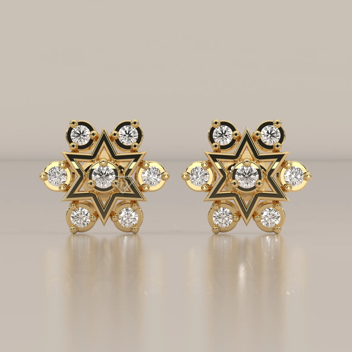 Front View: Round Diamond Stud Earrings with Cluster Setting in Yellow Gold – Lab Grown – Driona Jewels
