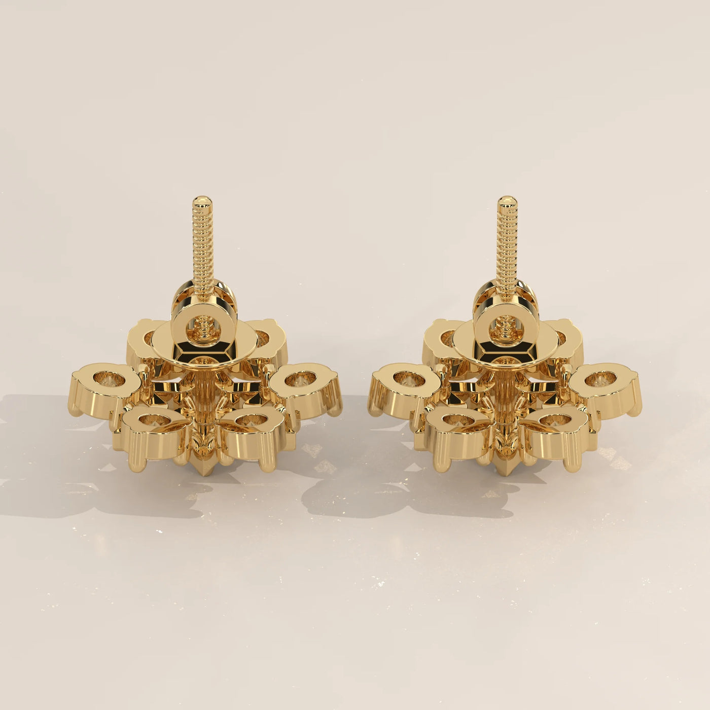 Side Profile: Round Diamond Stud Earrings with Cluster Setting in Yellow Gold – Lab Grown – Driona Jewels