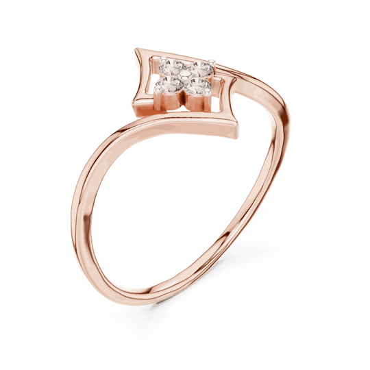 14K Rose Gold Diamond Ring featuring Star Frame Bypass Cluster style with Polished finish for women - Perfect Gift for Her - Angled View