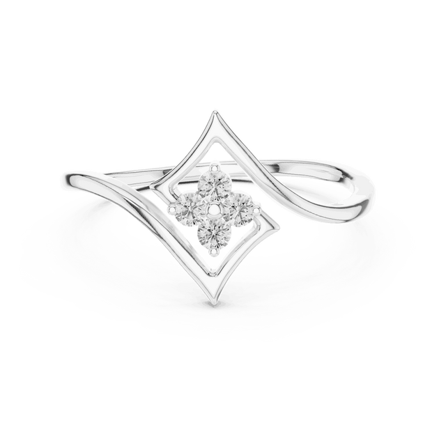 14K White Gold Diamond Ring featuring Star Frame Bypass Cluster style with Polished finish for women - Perfect Gift for Her - Top View