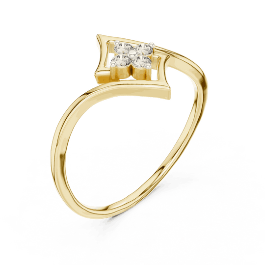 14K Yellow Gold Diamond Ring featuring Star Frame Bypass Cluster style with Polished finish for women - Perfect Gift for Her - Angled View