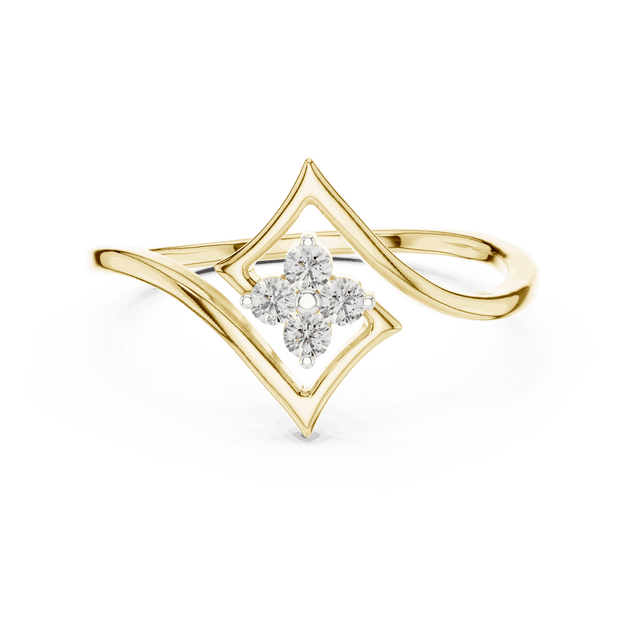 14K Yellow Gold Diamond Ring featuring Star Frame Bypass Cluster style with Polished finish for women - Perfect Gift for Her - Top View