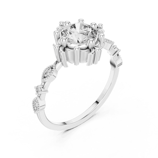 14K White Gold Diamond Ring featuring Round Sunburst Crown style with Milgrain finish for women - Perfect Bridal & Anniversary Gift - Angled View 2