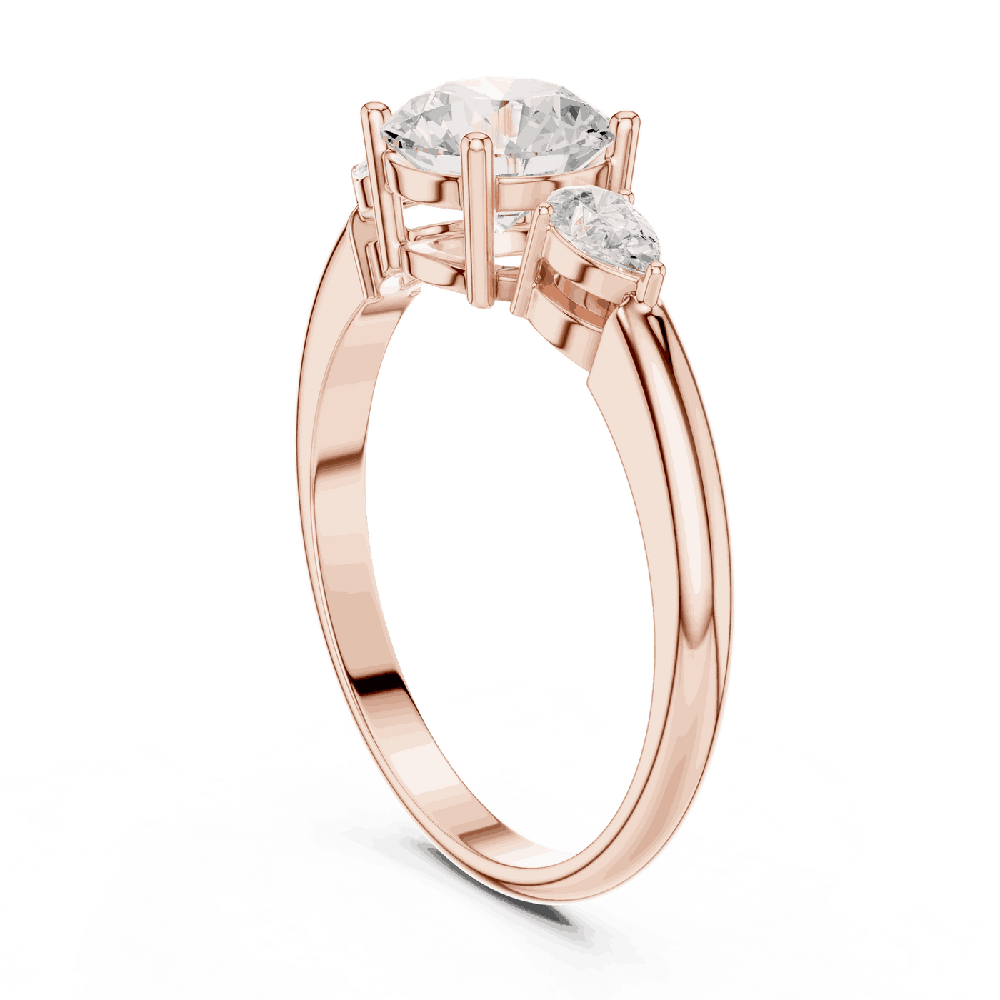 Round Diamond Three Stone Pear Engagement Ring Rose Gold 18K | Lab Grown | Driona Jewels