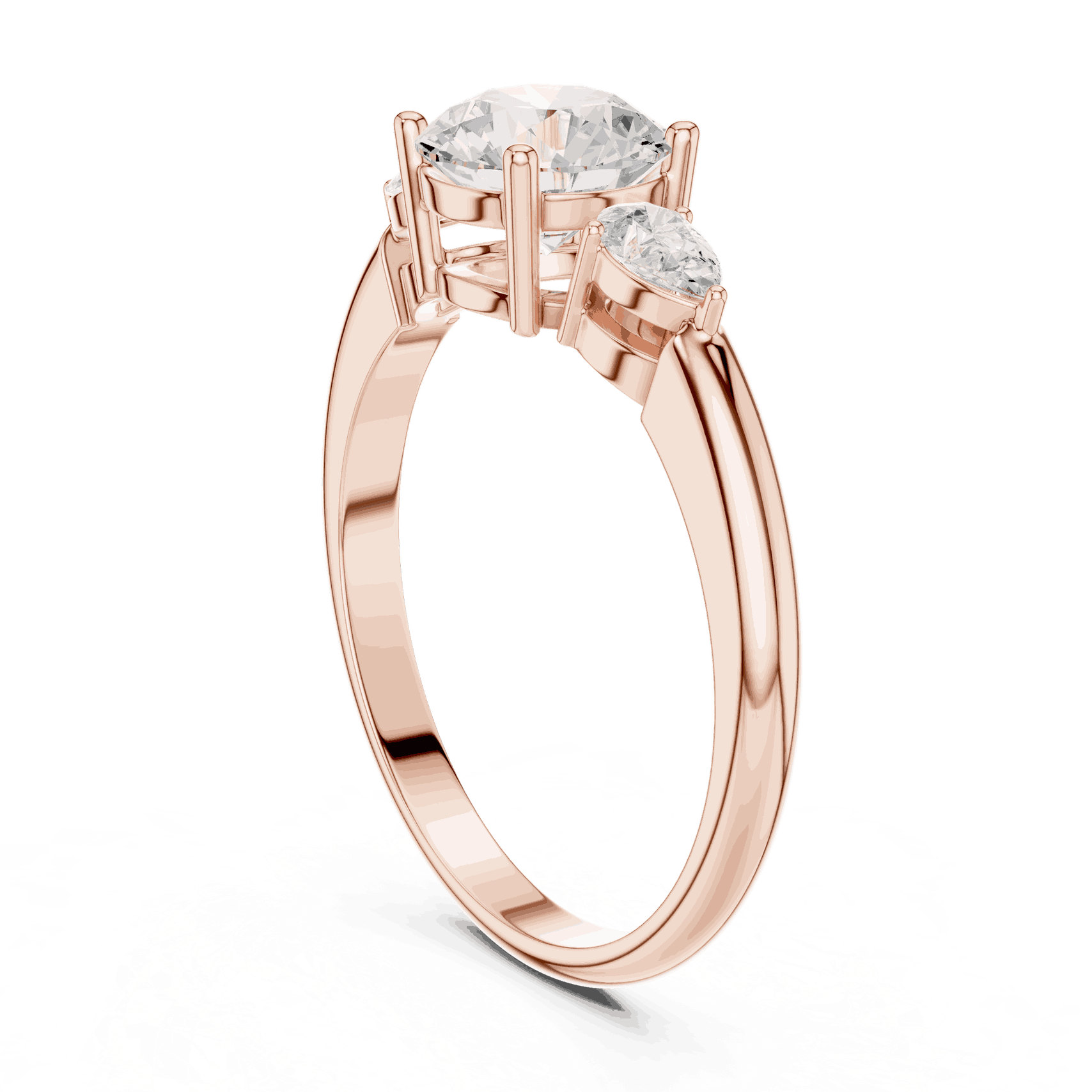 Round Diamond Three Stone Pear Engagement Ring Rose Gold 18K | Lab Grown | Driona Jewels