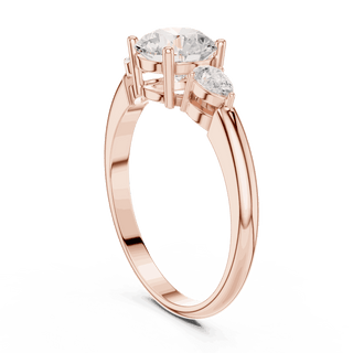 Round Diamond Three Stone Pear Engagement Ring Rose Gold 18K | Lab Grown | Driona Jewels
